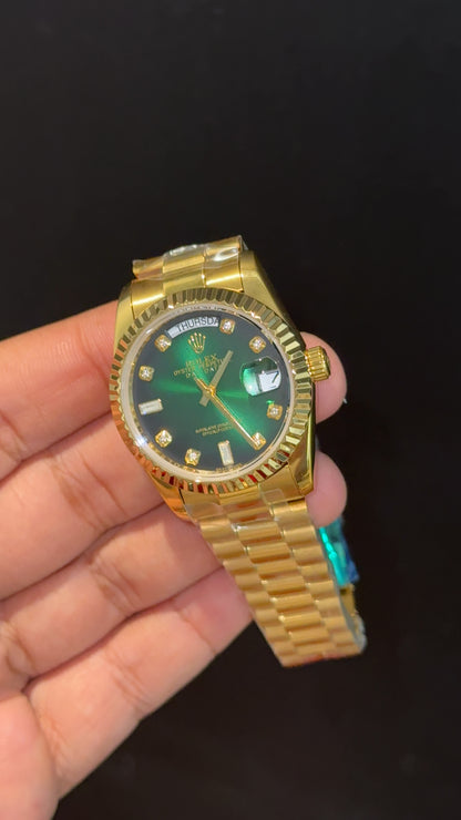 Daydate | 36mm | Gold Chain | Diamond Digit | Gradient Green Dial - twentyfour