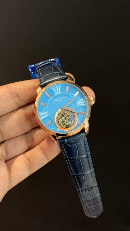 PP Auto | Rose | Pendulum | Blue Leather Strap | Tiffany Index Dial