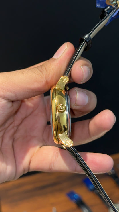 Patek Gold | Moonphase | Pendulum | Second Timer | Black Leather Strap | Grey Machine | Black Outline Dial