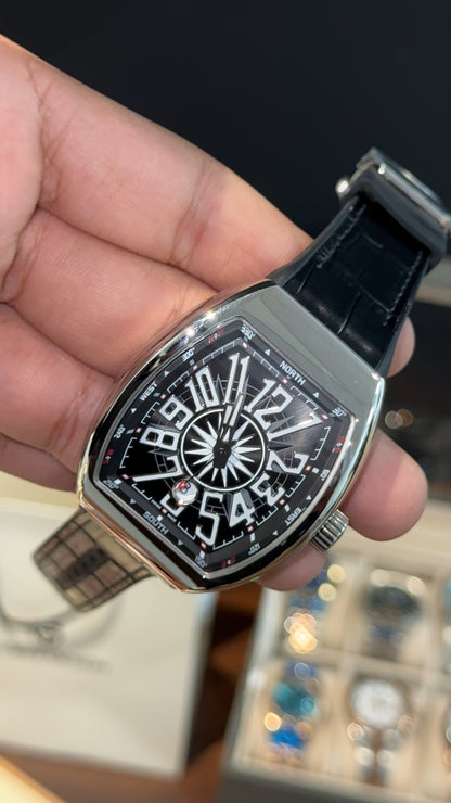 Premium Franck Muller | Vanguard Edition | Silver Case | Black Strap | Black Dial