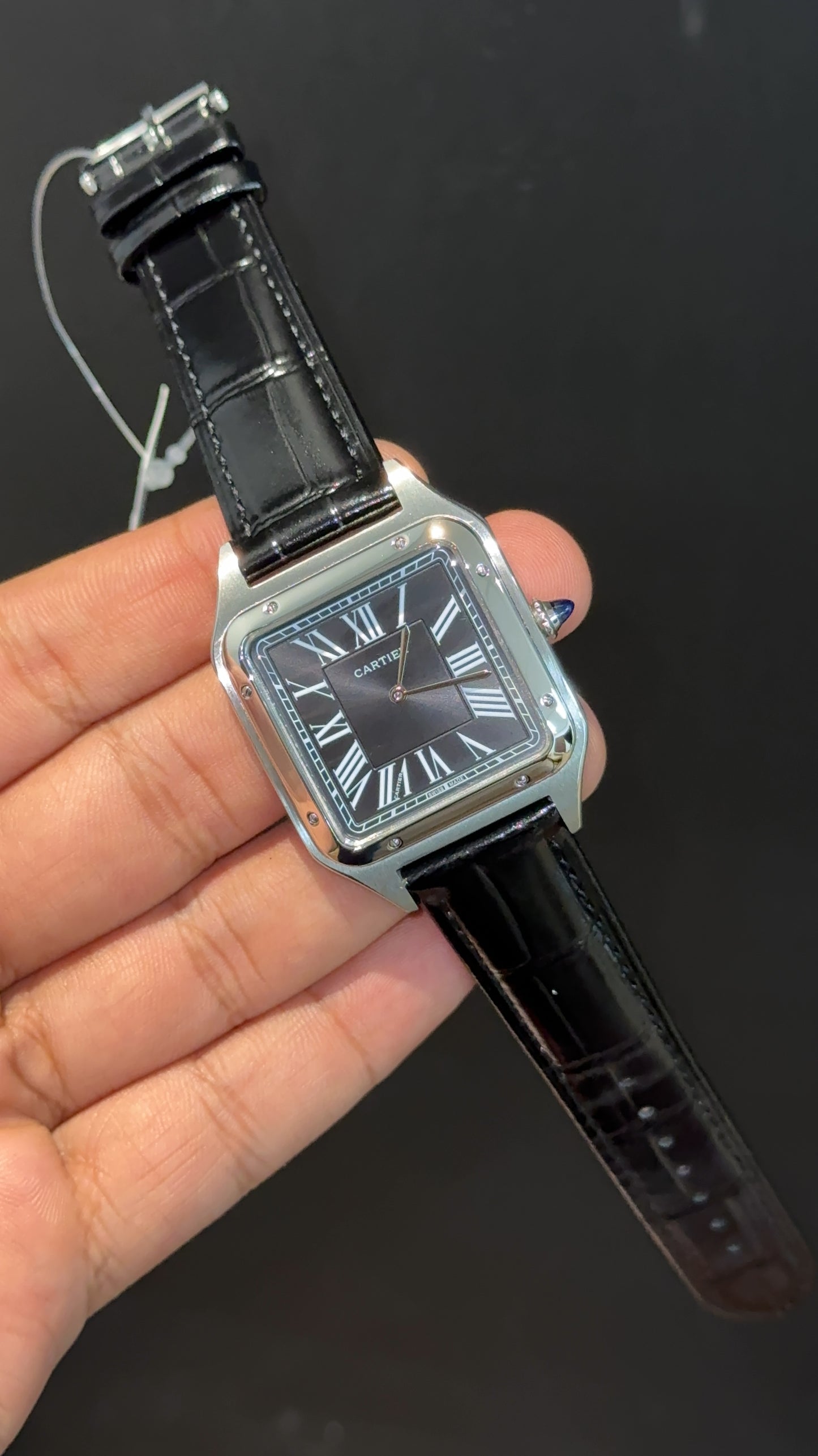 Cartier Santos | Silver Case | Black Dumont Strap | Black Dial