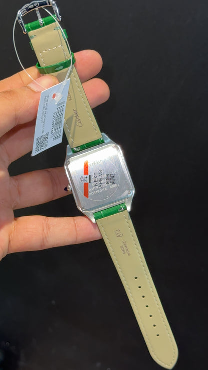 Cartier Santos | Silver Case | Green Dumont Strap | White Dial (Copy)