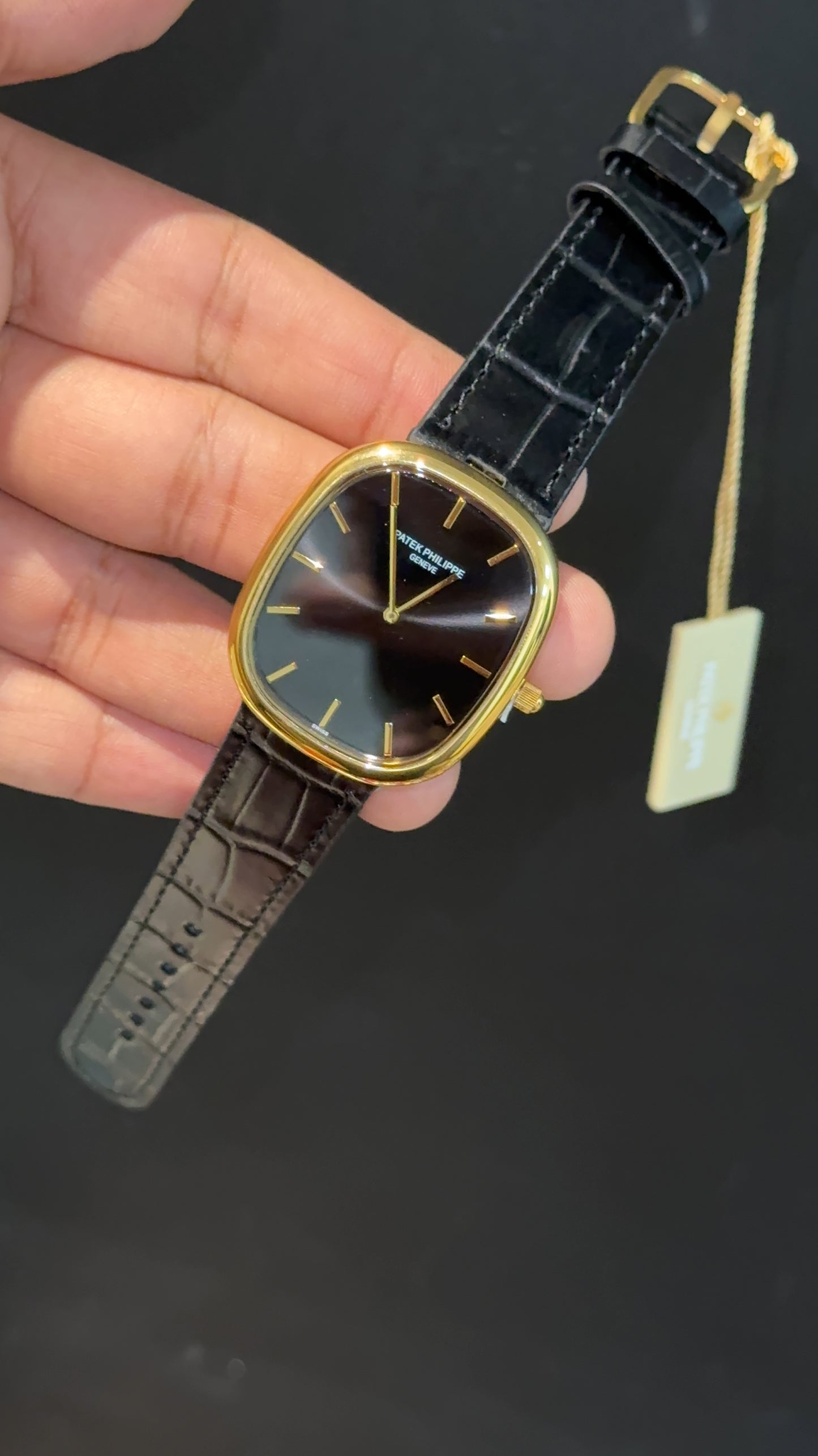 Pp Ellipse | Gold Case | Black Leather Strap | Black Ebony Dial
