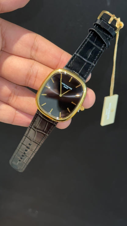 Pp Ellipse | Gold Case | Black Leather Strap | Black Ebony Dial