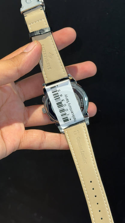 Patek Century | Auto | Silver Case | Black Diamond Dial | Black Leather Strap - twentyfour