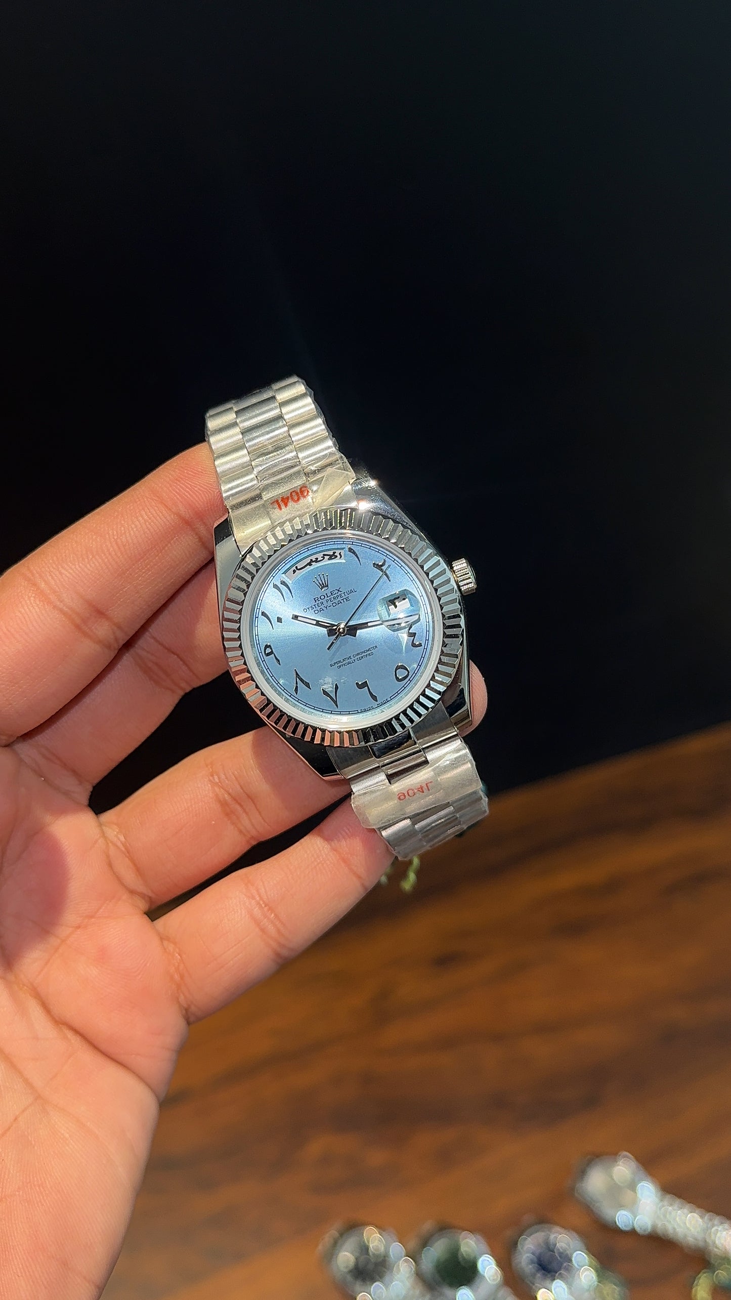 DayDate | Silver Chain | Arabic Digit | Sky Blue Dial