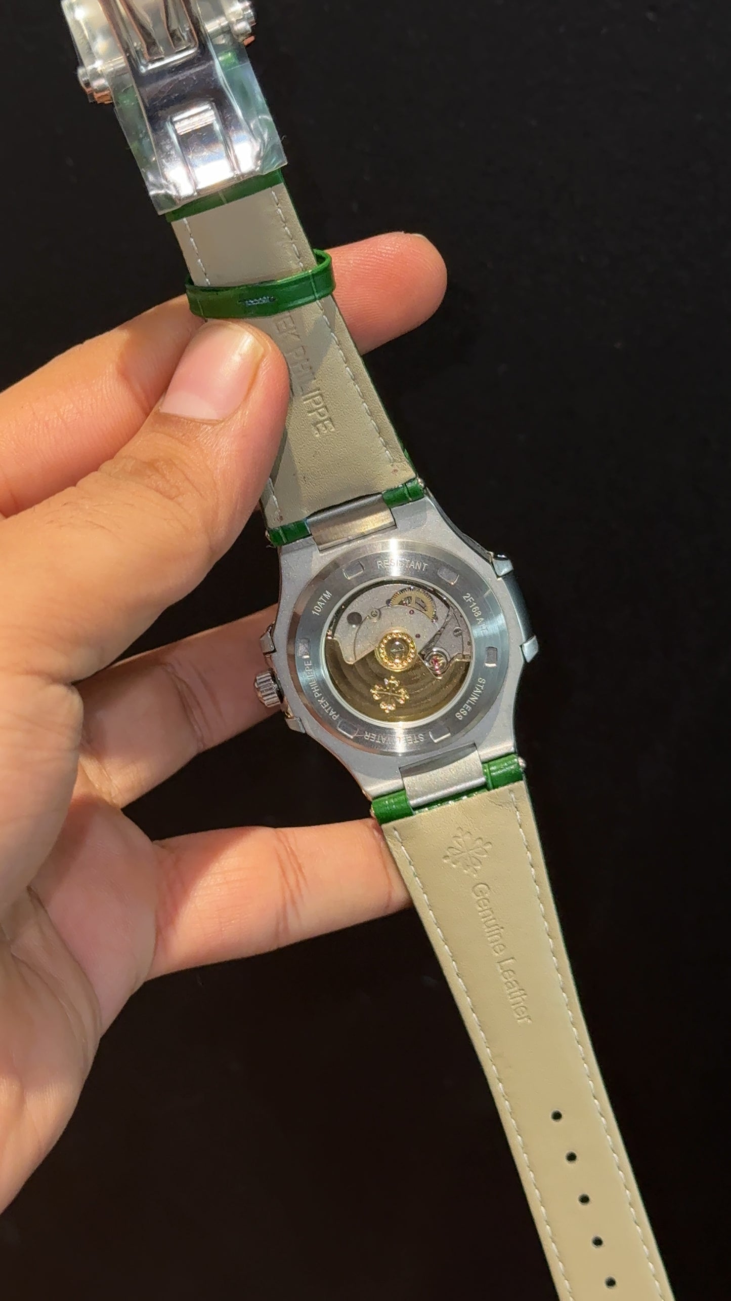 Pp Auto | Moonphase | Chrono | Silver Case | Green Leather Strap | Green Dial