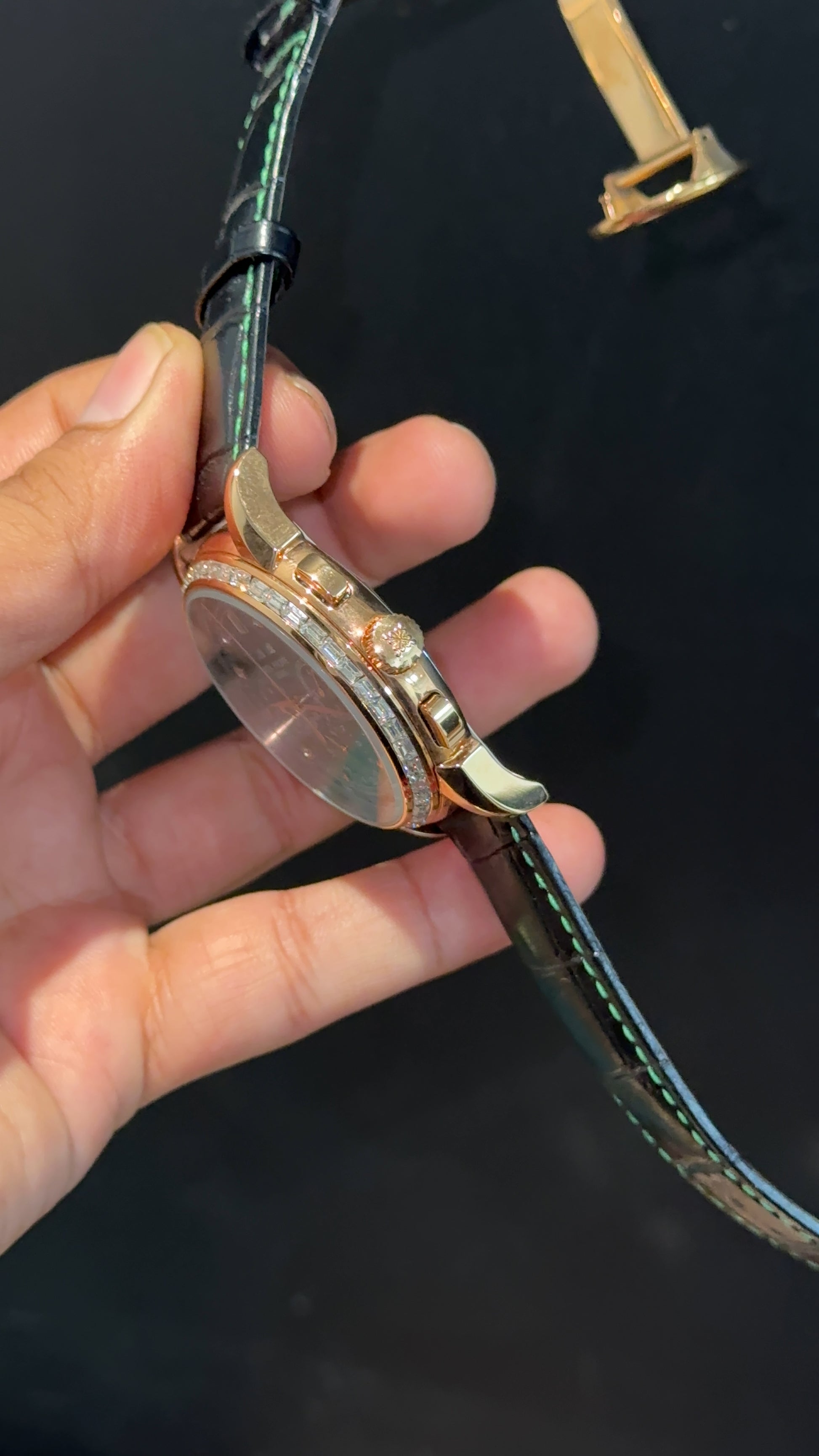 Patek Century | Auto | Rose Diamond Case | Green Diamond Dial | Black Leather Strap - twentyfour
