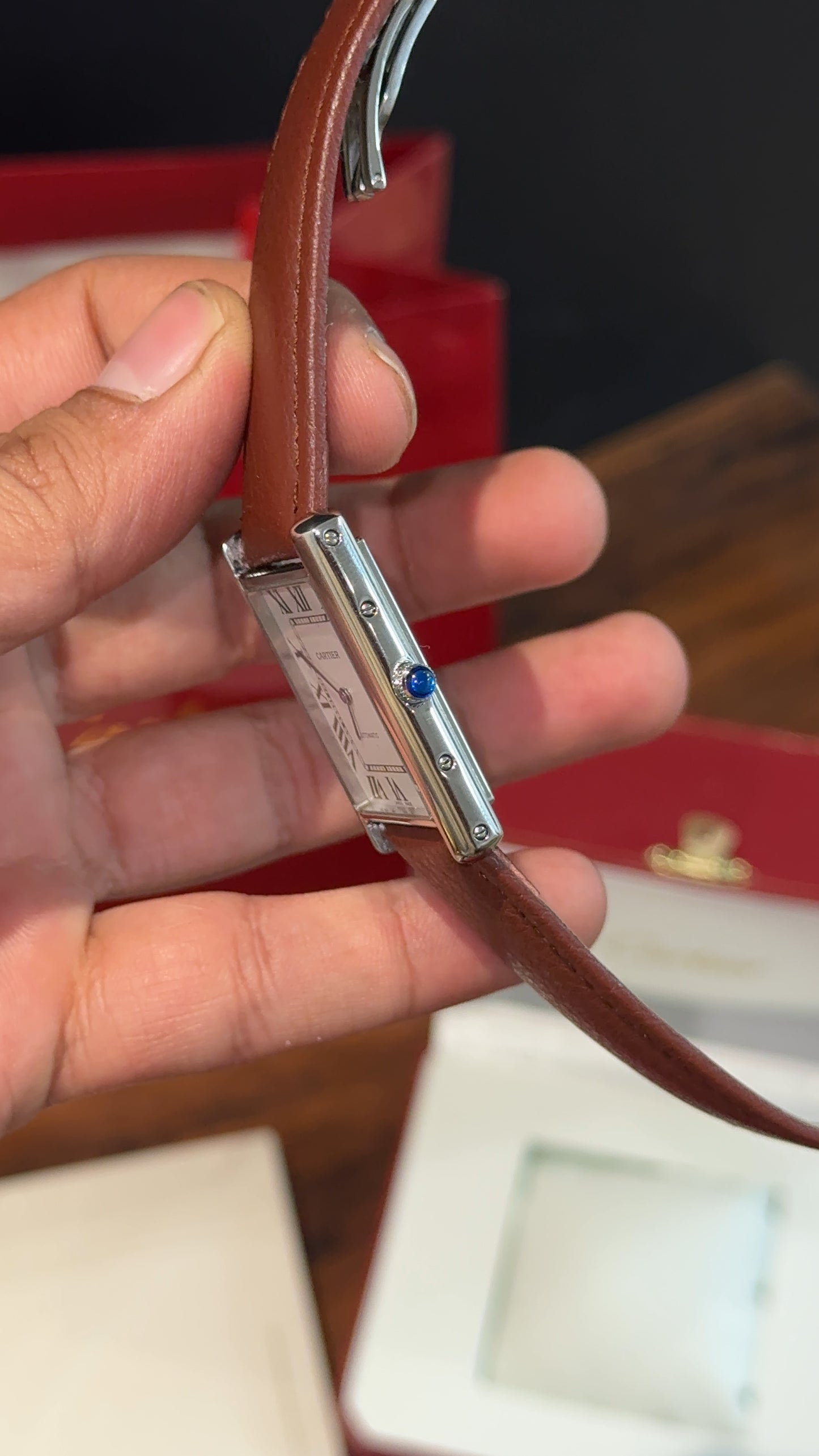 Cartier tank | Silver Case | Brown Strap | White Dial