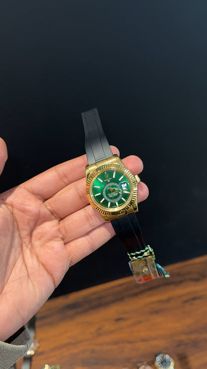 Sky Dweller | Gold | Pvc Strap | Green Dial