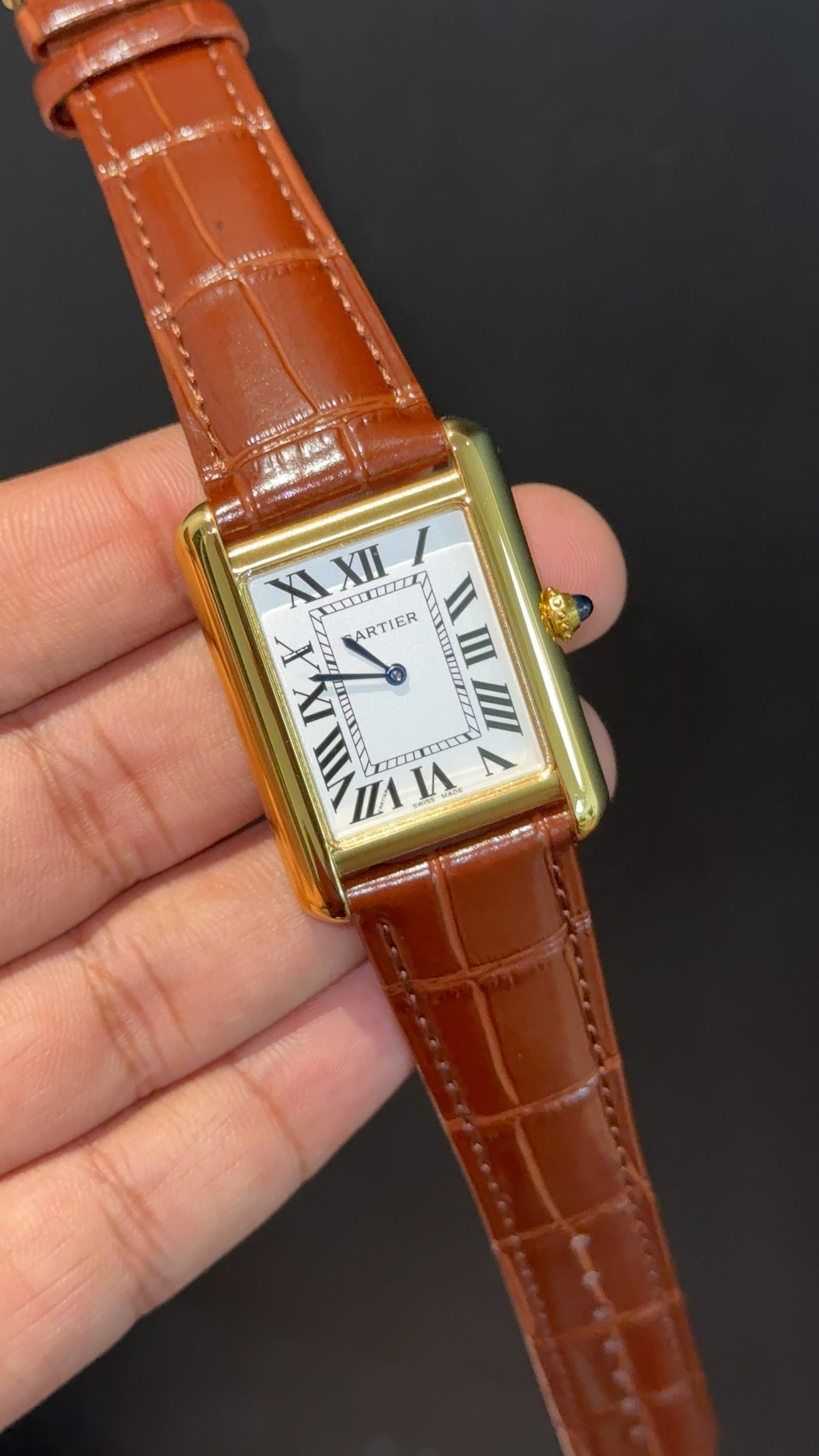 Cartier Tank | Gold | Brown Leather Strap | White Crafted Dial