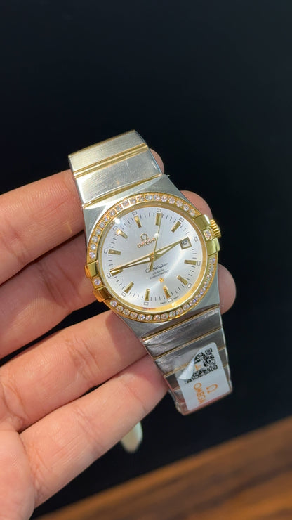 Omega Constellation | Gold Two Tone | Gold Diamond Bezel | White Dial