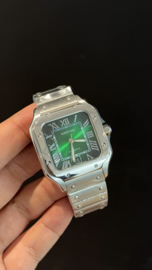 Santos | Silver Chain | Grediant Green Dial