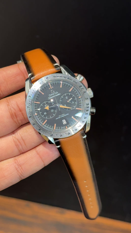 Omega Speedmaster | Chrono | Silver Bezel | Camel Black Strap |Grey Dial - twentyfour