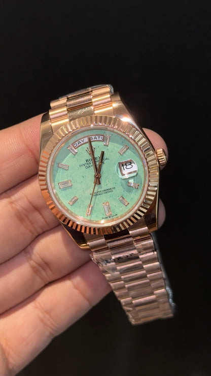 Premium Daydate | Rose Chain | Light Green Meteroite Dial