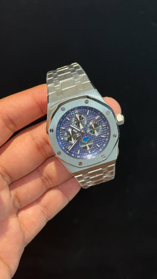 AP Auto | Silver Chain | Chrono | Calendar Edition | Blue Box Dial