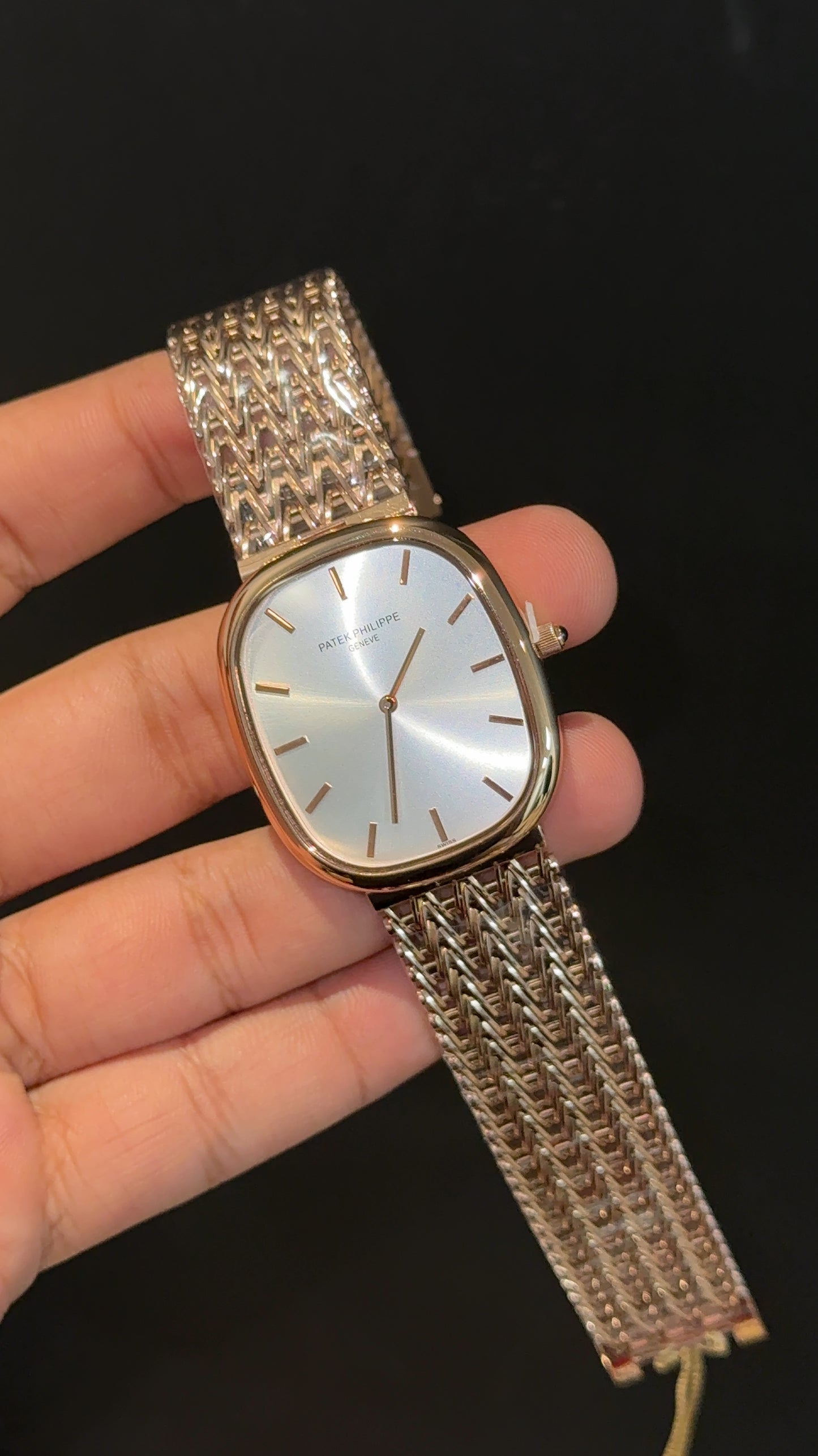 Pp Ellipse | Rose Mesh Chain | White Ebony Dial