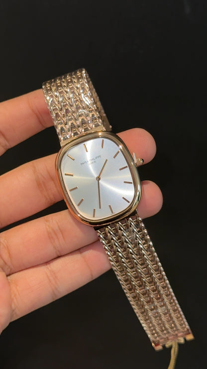 Pp Ellipse | Rose Mesh Chain | White Ebony Dial