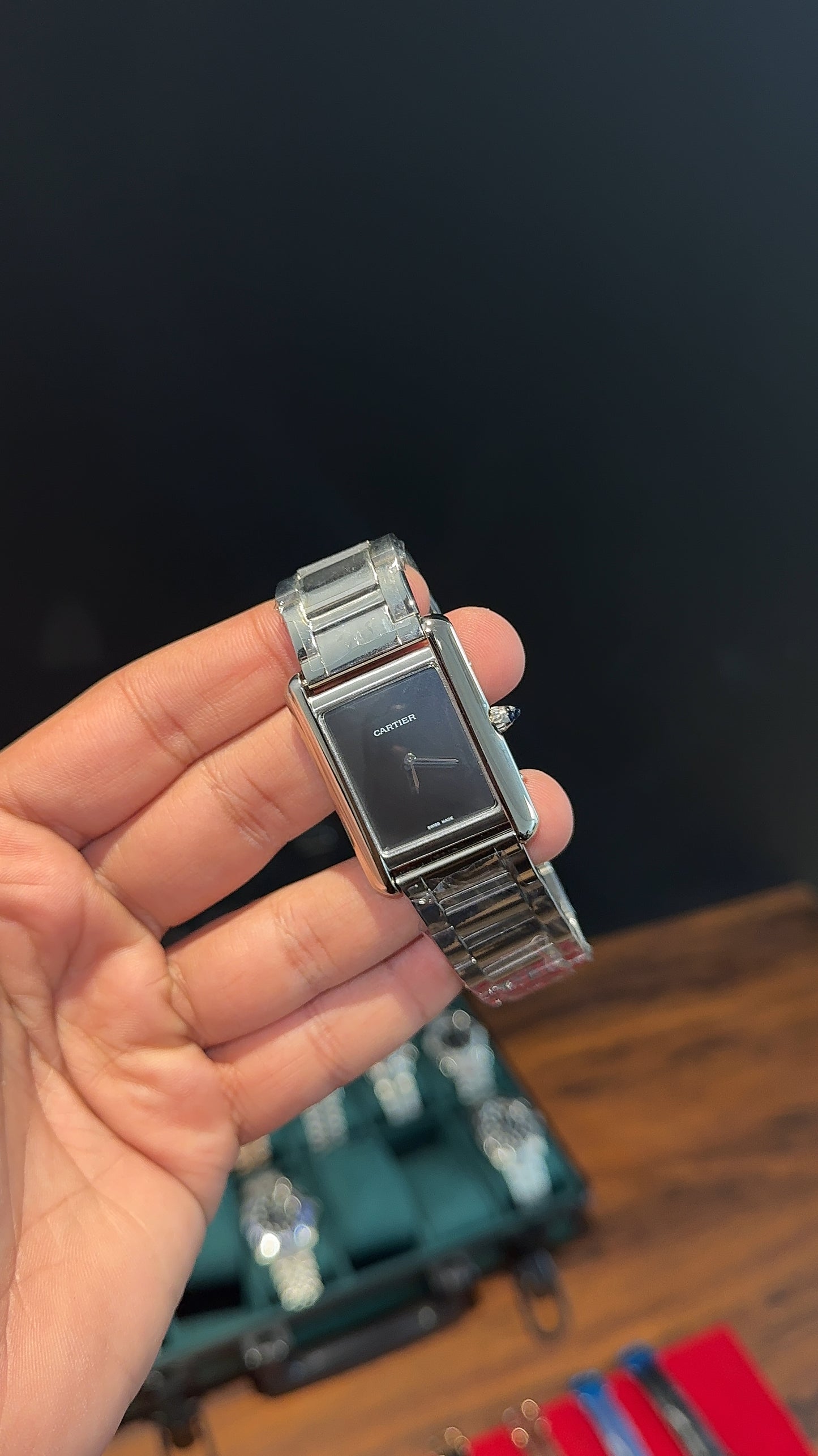 Cartier Tank | Silver Chain | Black Dial