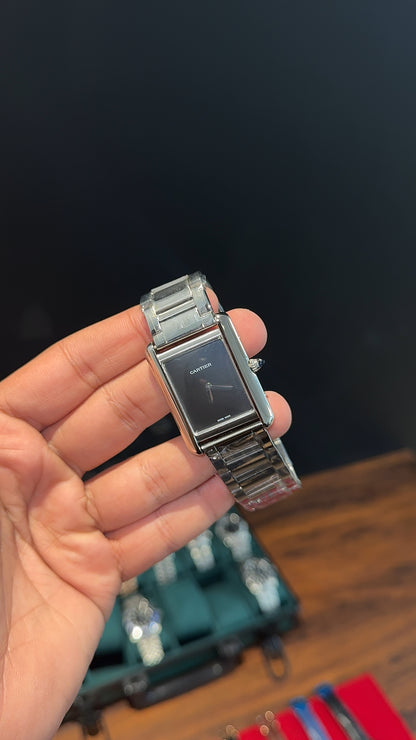 Cartier Tank | Silver Chain | Black Dial