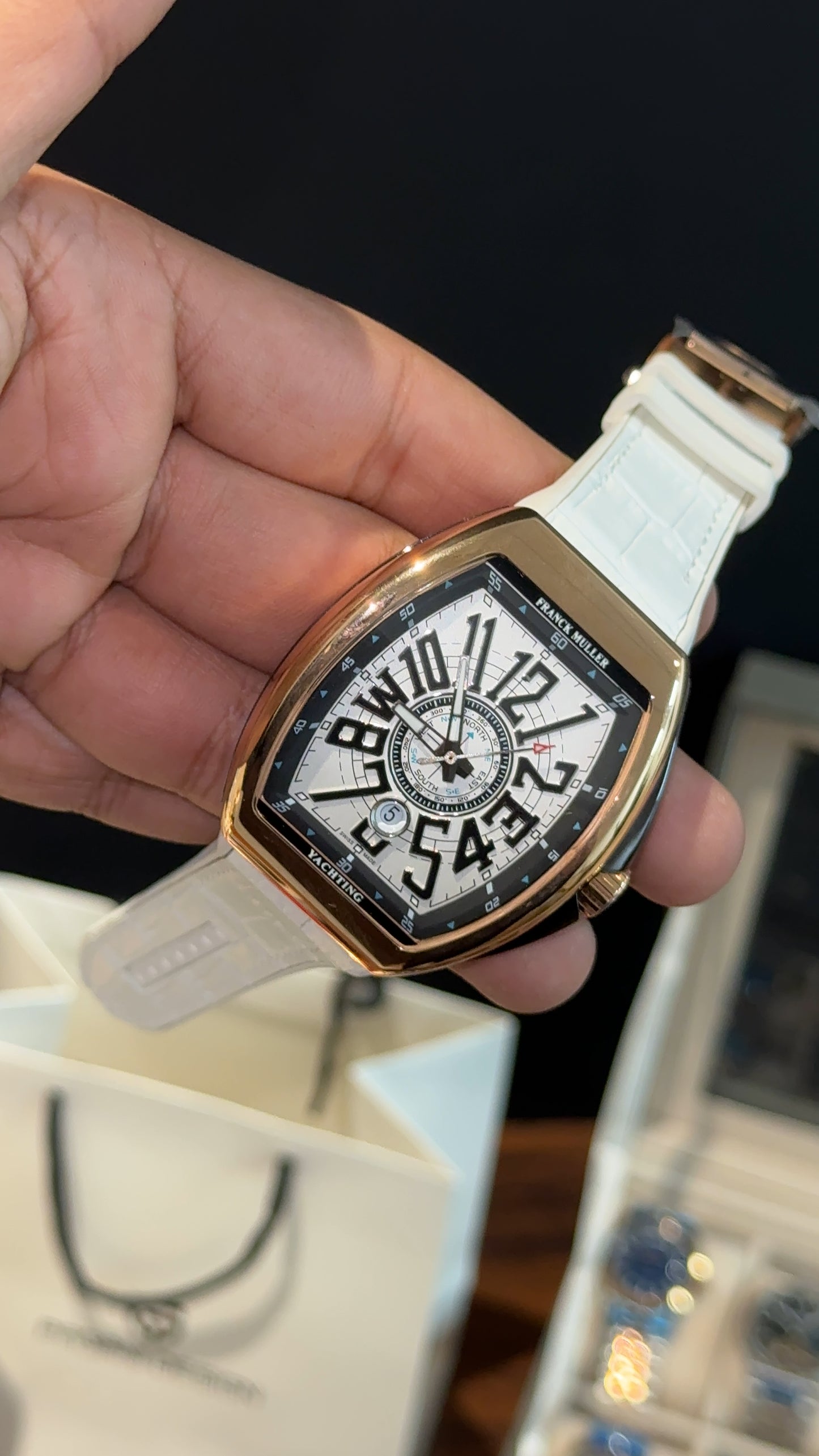 Premium Franck Muller | Vanguard Edition | Rose Case | White Strap | White Dial