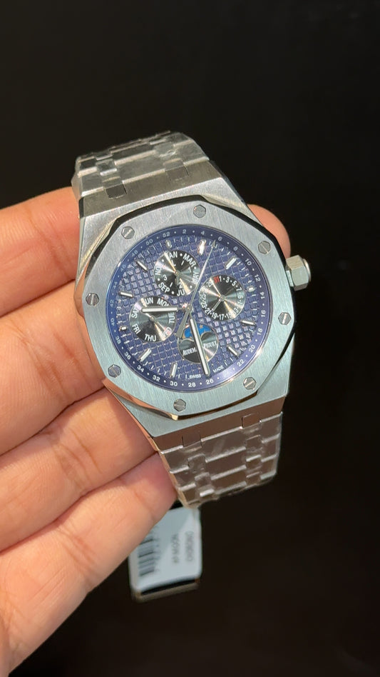 AP Auto | Silver Chain | Silver Chrono | Calendar Edition | Blue Box Dial