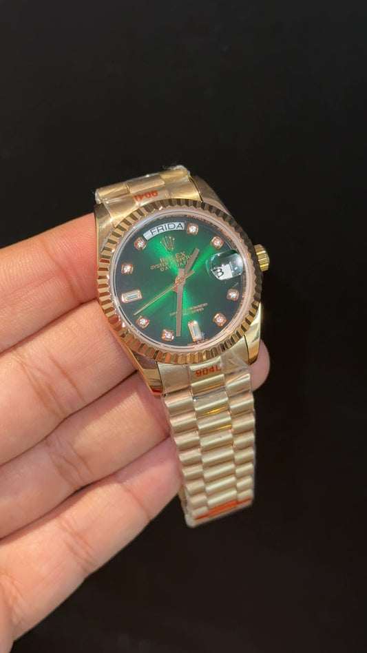 Daydate | 36mm | Rose Chain | Diamond Digit | Gradient Green Dial - twentyfour