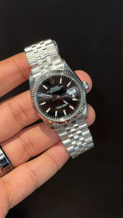 Premium Datejust | 36mm | Silver Chain | Black Dial