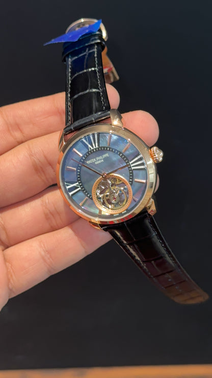 Pp Auto | Pendulum | Rose | Black Strap | Shaddy Sky Blue Dial