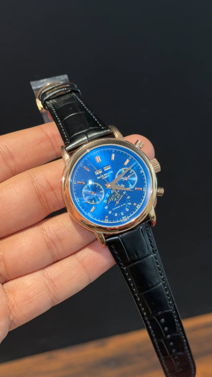 Patek Century | Auto | Rose Case | Blue Dial | Black Leather Strap