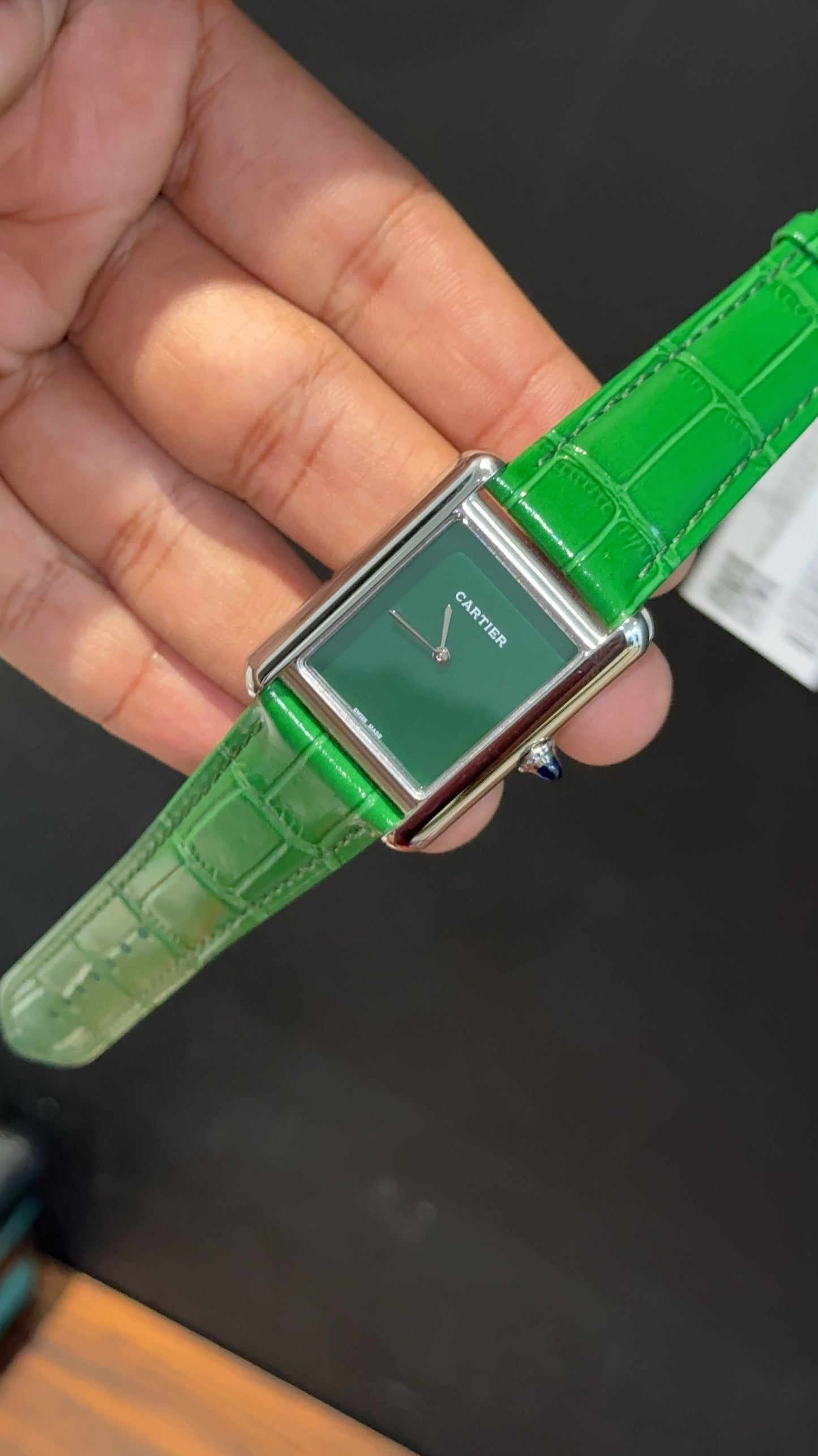 Cartier Tank | Silver | Green Leather Strap | Green Crafted Dial