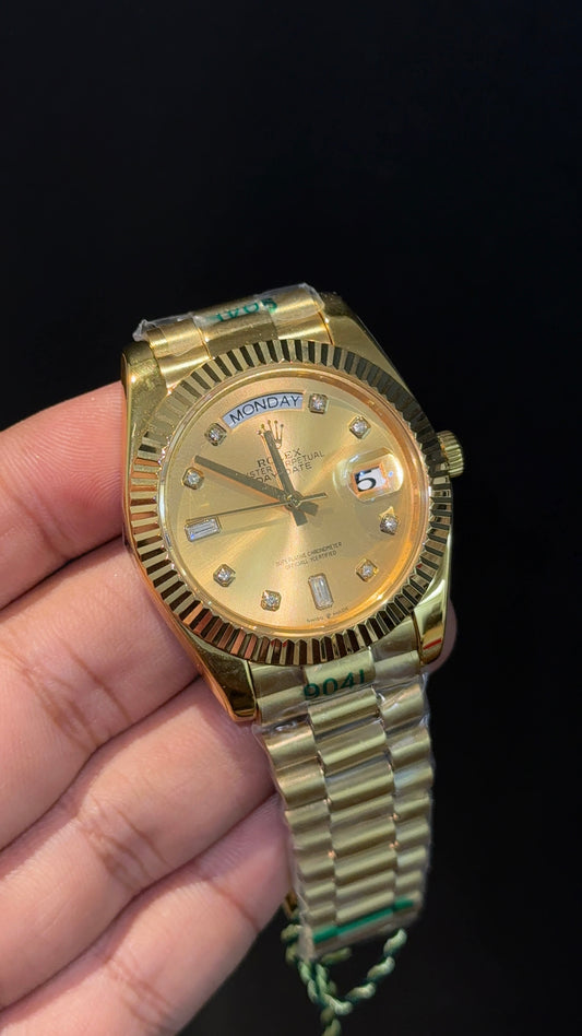 Daydate | Gold Chain | Diamond Digit | Gold Dial