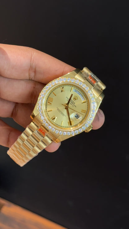 Daydate | Diamond Bezel | Gold Chain | Gold Index Dial