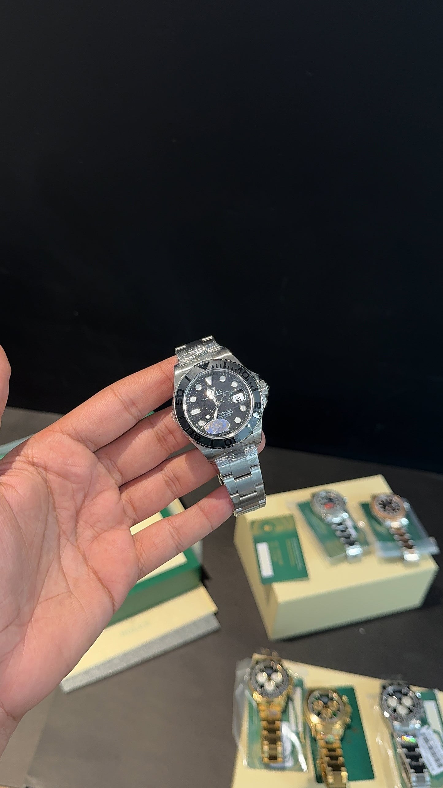 Premium Yatch Master | Silver Chain | Black Bezel | Black Dial
