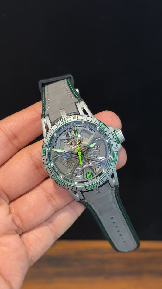 Premium Roger Dubuis | Silver | RD630 | Excalibur Spider | Grey Strap | Pendulum | X Grey Dial