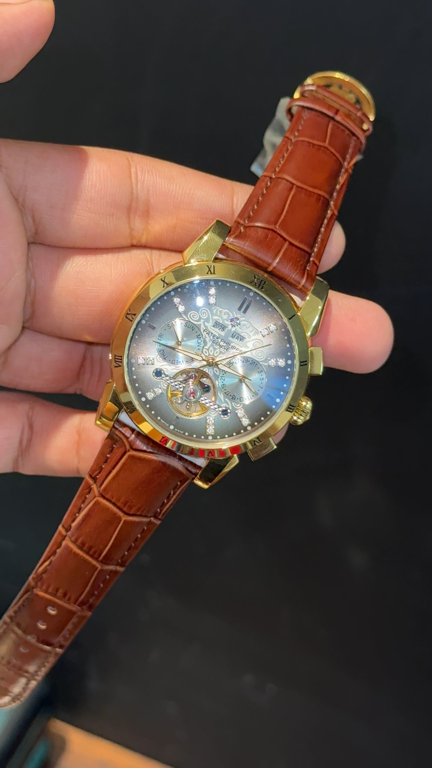 Patek Century | Auto | Gold Plain Case | Pendulum | Gradient Grey Dial | Brown Leather Strap - twentyfour