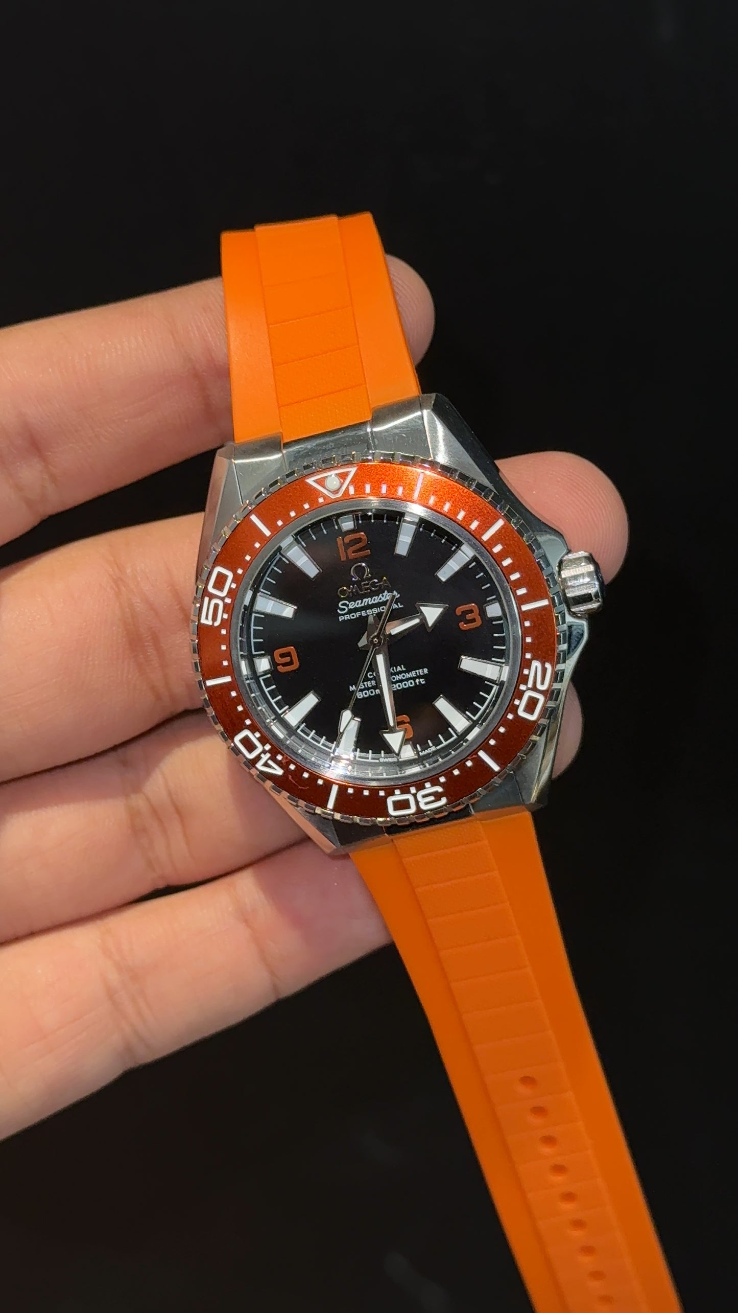 Omega Seamaster | Orange Bezel | Planet Ocean | Orange Silicone Strap | Black Dial