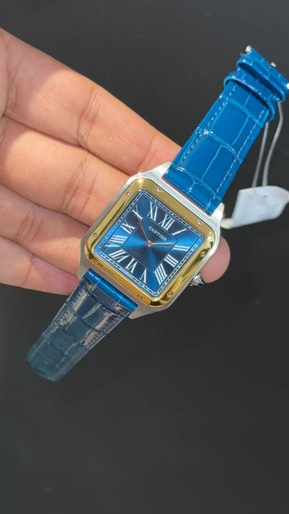 Cartier Santos | Gold Two Tone Case | Blue Dumont Strap | Blue Dial