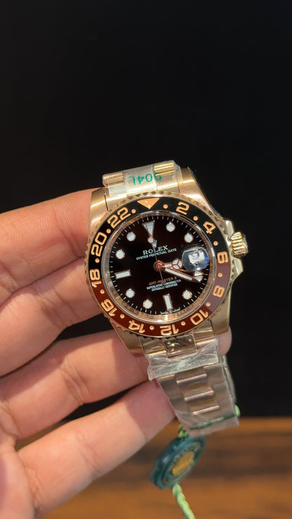 GMT Rootbear | Rose Oyester Chain | Black Dial