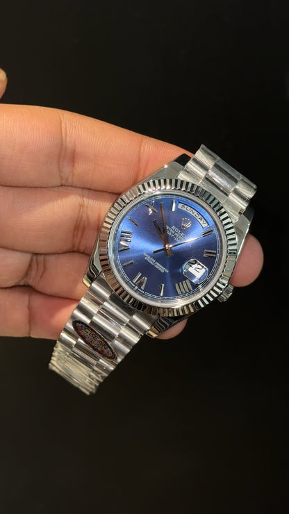 Premium Daydate | Silver Chain | Blue Roman Dial