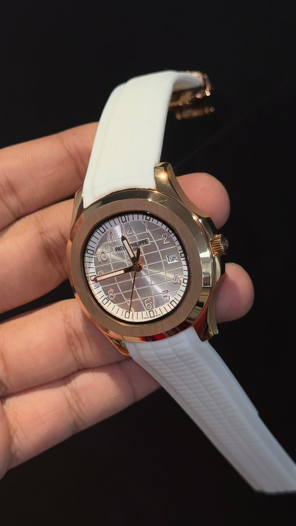 Pp Auto | Aquanaut | White Strap | Rose Silver Dial