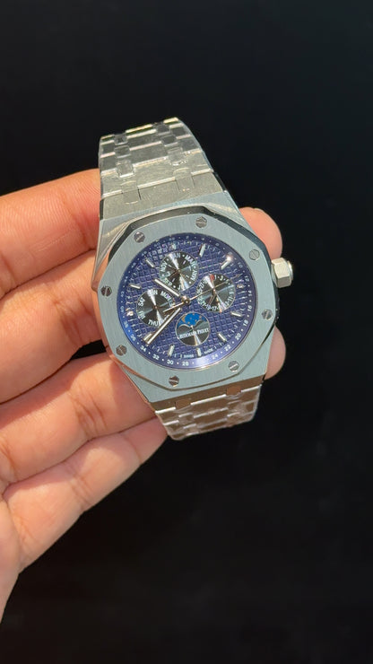 AP Auto | Silver Chain | Chrono | Calendar Edition | Blue Box Dial