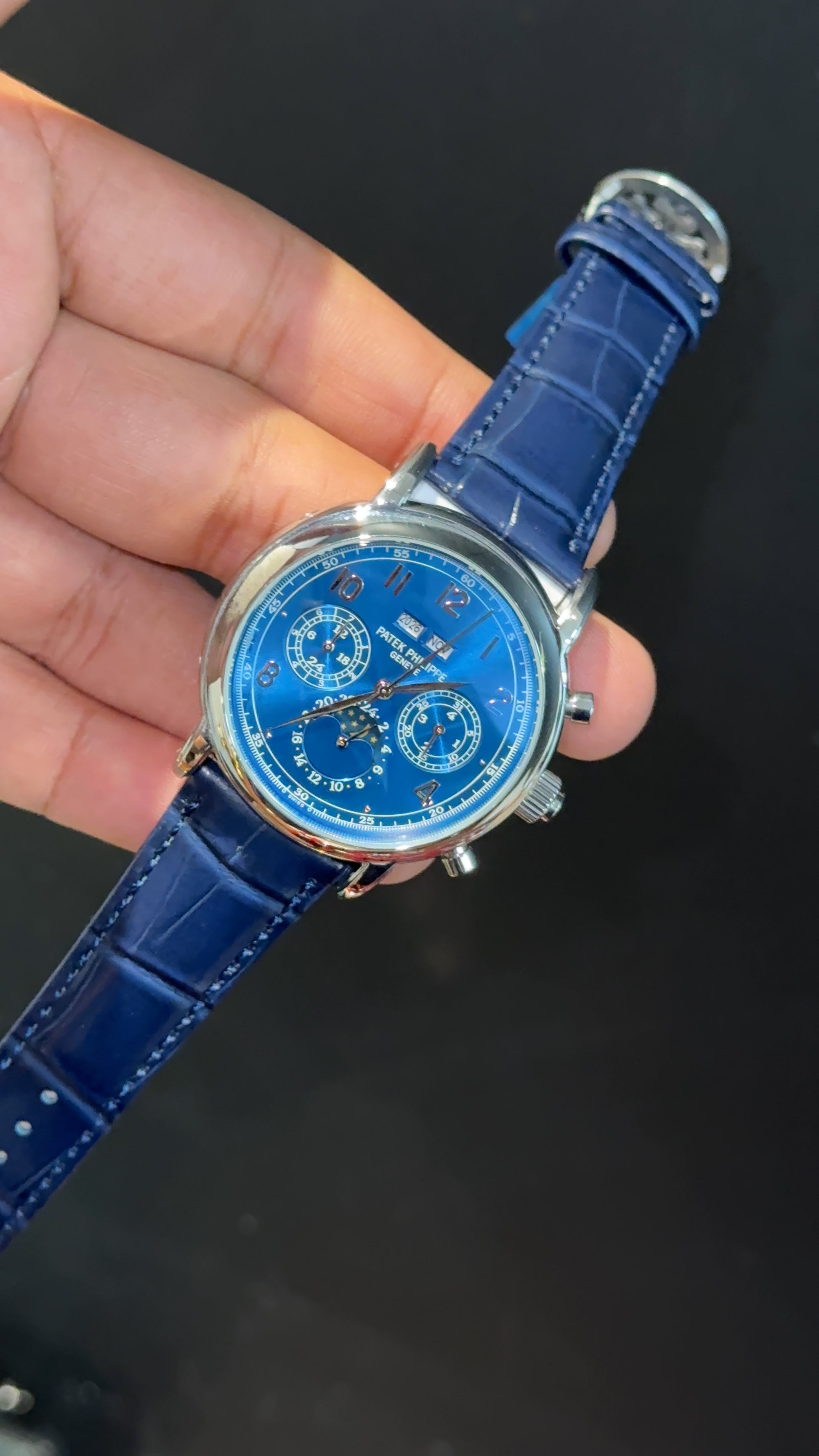 Patek Century | Auto | Silver Case | Blue Numeric Dial | Blue Leather Strap - twentyfour