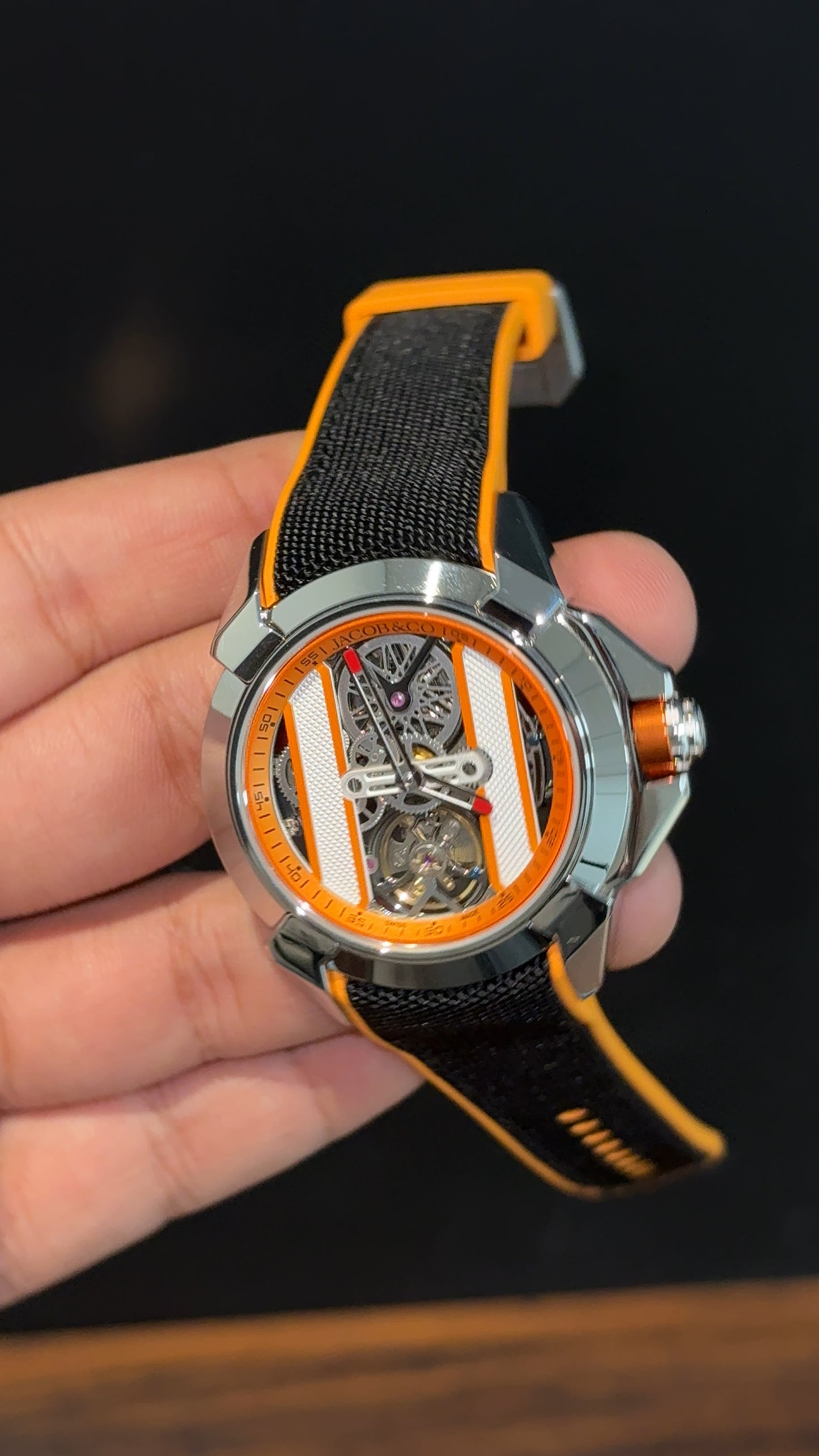 Jacob And Co | Silver Case | CR7 Edition | Orange Black Strap | X Pendulum Machine | Orange Dial