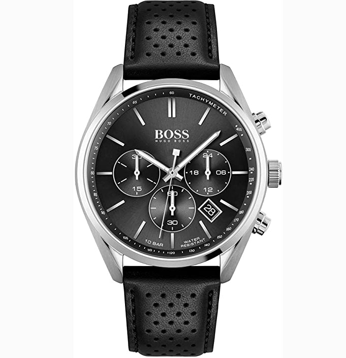 Hugo Boss Men’s Quartz Leather Strap Black Dial 44mm Watch 1513816