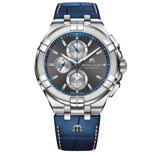Maurice Lacroix Men’s Quartz Swiss Made Blue Leather Strap Blue Dial 44mm Watch AI1018-SS001-333-1