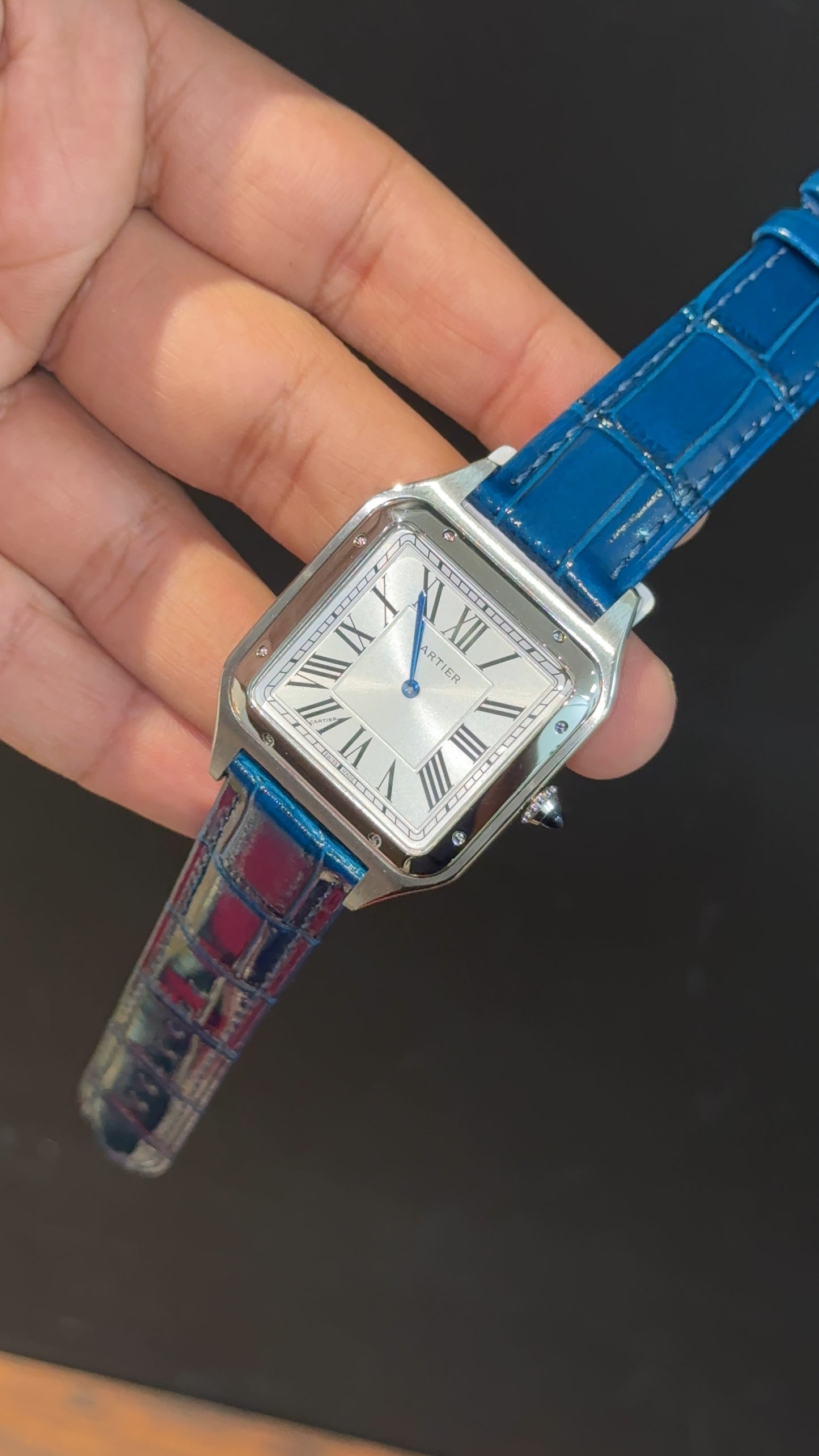 Cartier Dumont Lacquer | Silver Case | Blue Leather Strap | White Dial - twentyfour