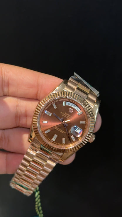 DayDate | Rose Chain | Pearl Digit | Light Brown Dial