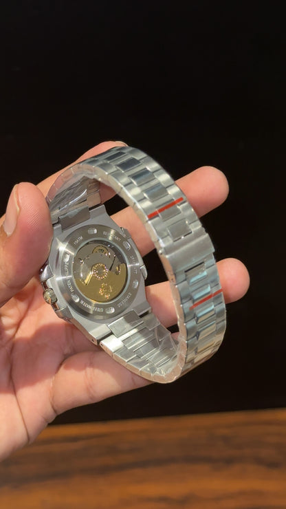 Pp Auto | Silver Chain | Silver Diamond Bezel | Blue Dial