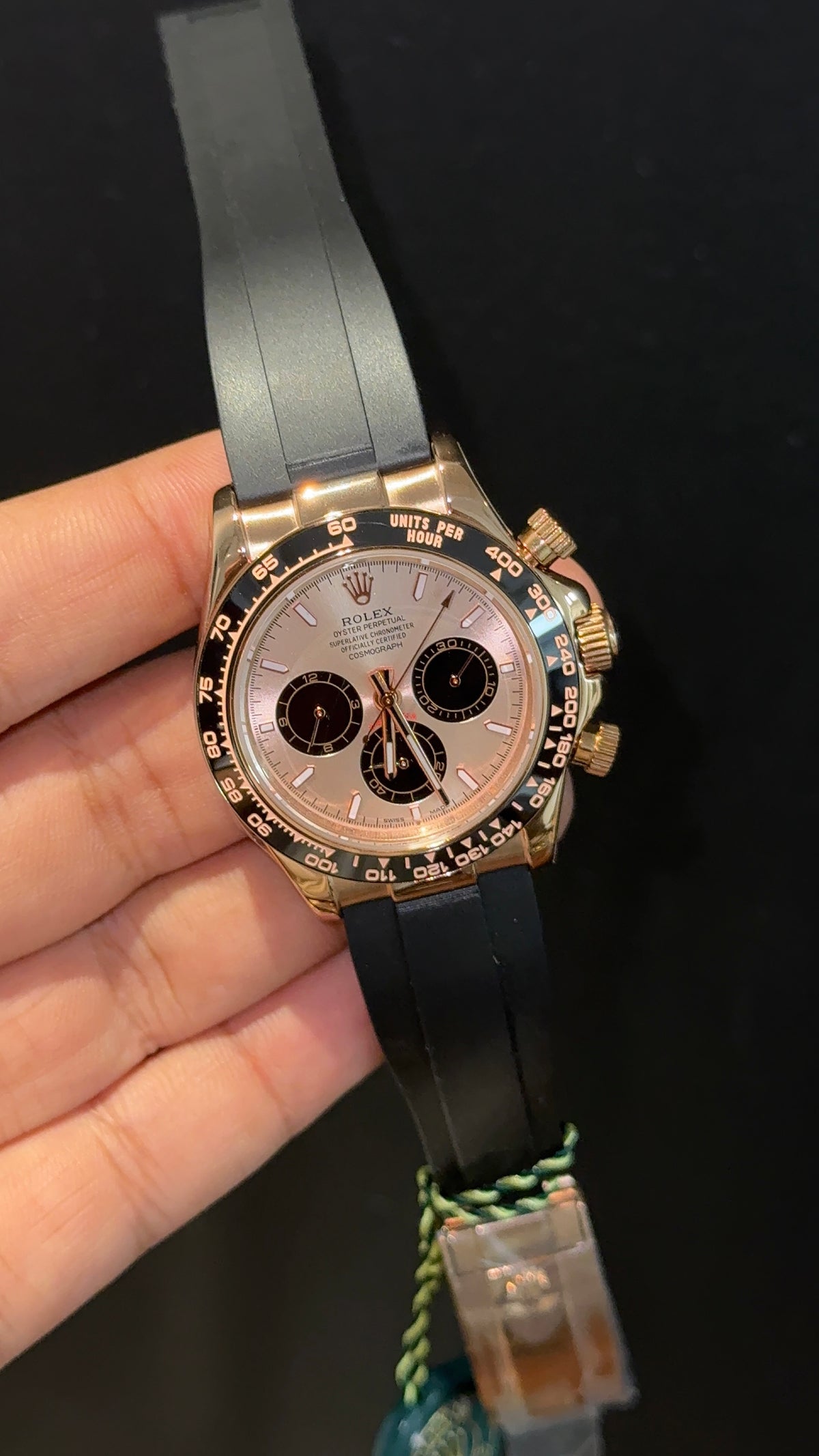 Daytona | Rose | Black Pvc Strap | Chrono | Rose Plain Dial